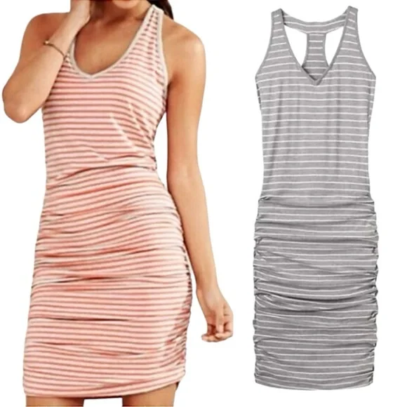 ATHLETA Striped Racerback Ruched Ponte Dress. Size XS - Picture 1 of 9